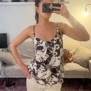 Michael Kors Brown and White Camisole Top